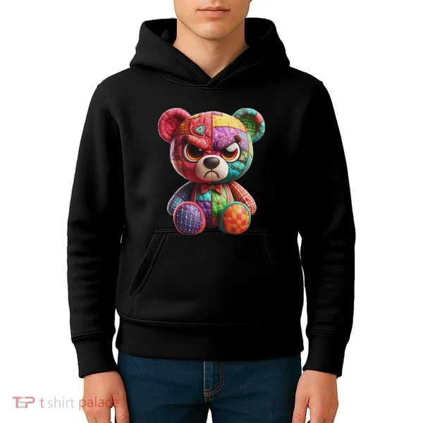 Angry Teddy Bear Print, A Very Grumpy Hug Kids Hoodie