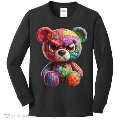 Angry Teddy Bear Print, A Very Grumpy Hug Kids Long Sleeve Shirt