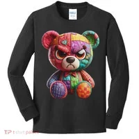 Angry Teddy Bear Print, A Very Grumpy Hug Kids Long Sleeve Shirt thumb 0