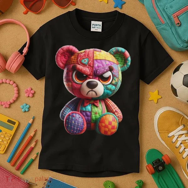 Angry Teddy Bear Print, A Very Grumpy Hug Kids T-Shirt
