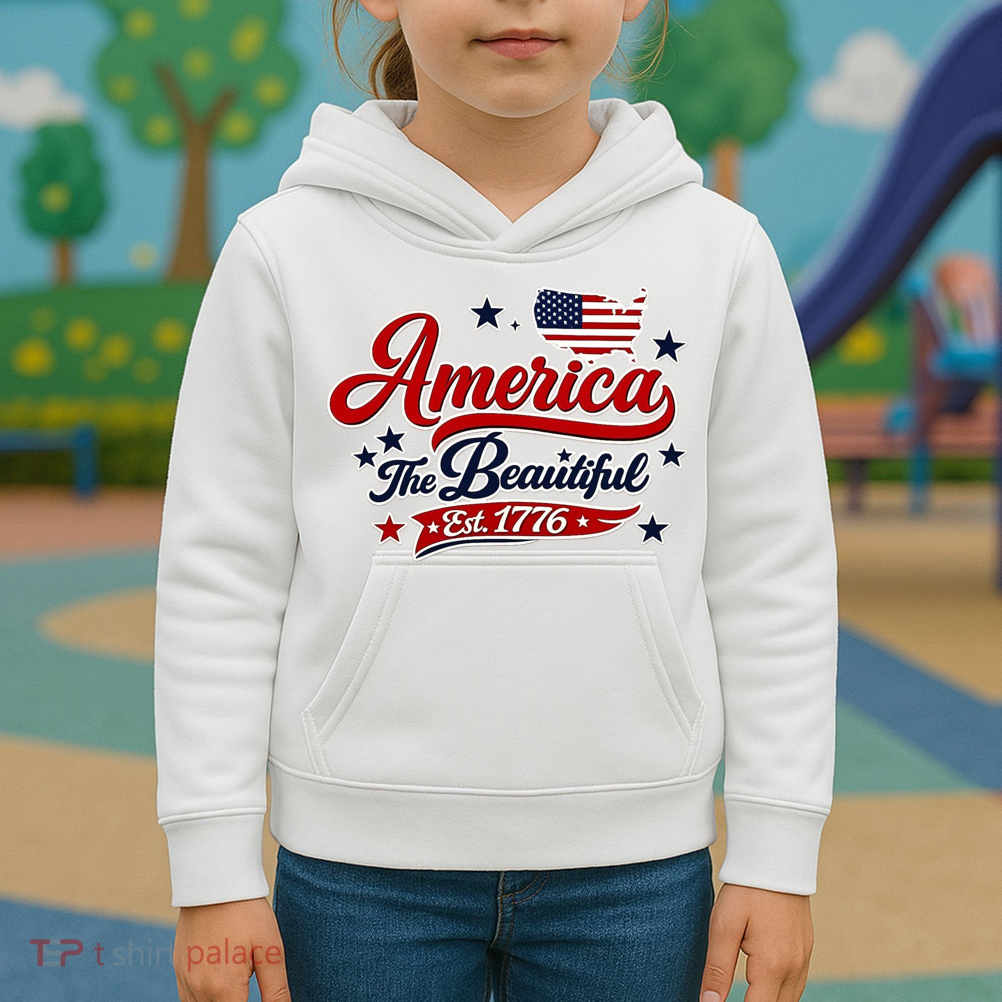 America The Beautiful Est 1776 Kids Hoodie