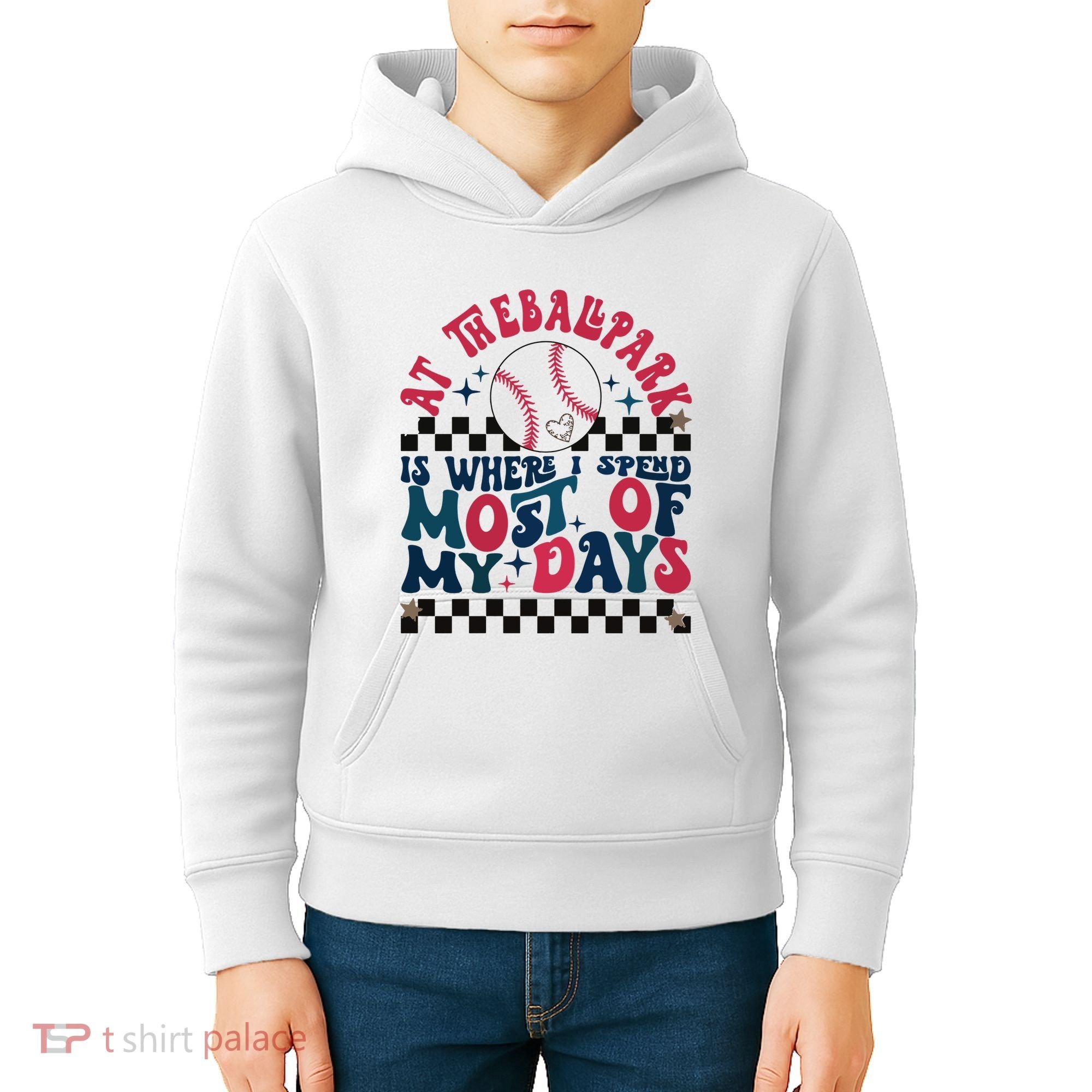 At The Ballpark Is Where I Spend Most Of My Days Kids Hoodie