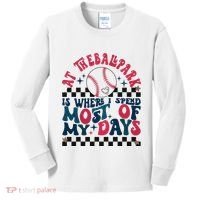 At The Ballpark Is Where I Spend Most Of My Days Kids Long Sleeve Shirt thumb 0