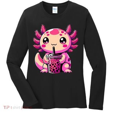 Axolotl Tea Bubble Tea Anime Kawaii Axolotl Women's Long Sleeve Shirt
