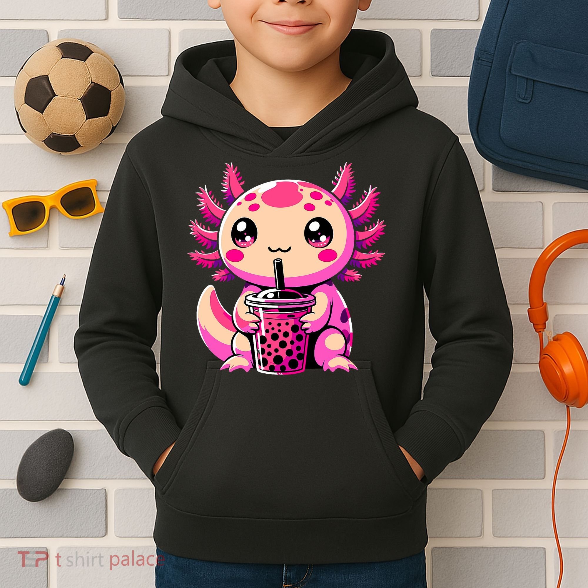 Axolotl Tea Bubble Tea Anime Kawaii Axolotl Kids Hoodie