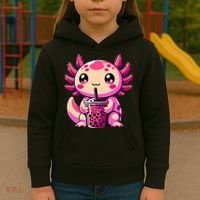 Axolotl Tea Bubble Tea Anime Kawaii Axolotl Kids Hoodie thumb 3