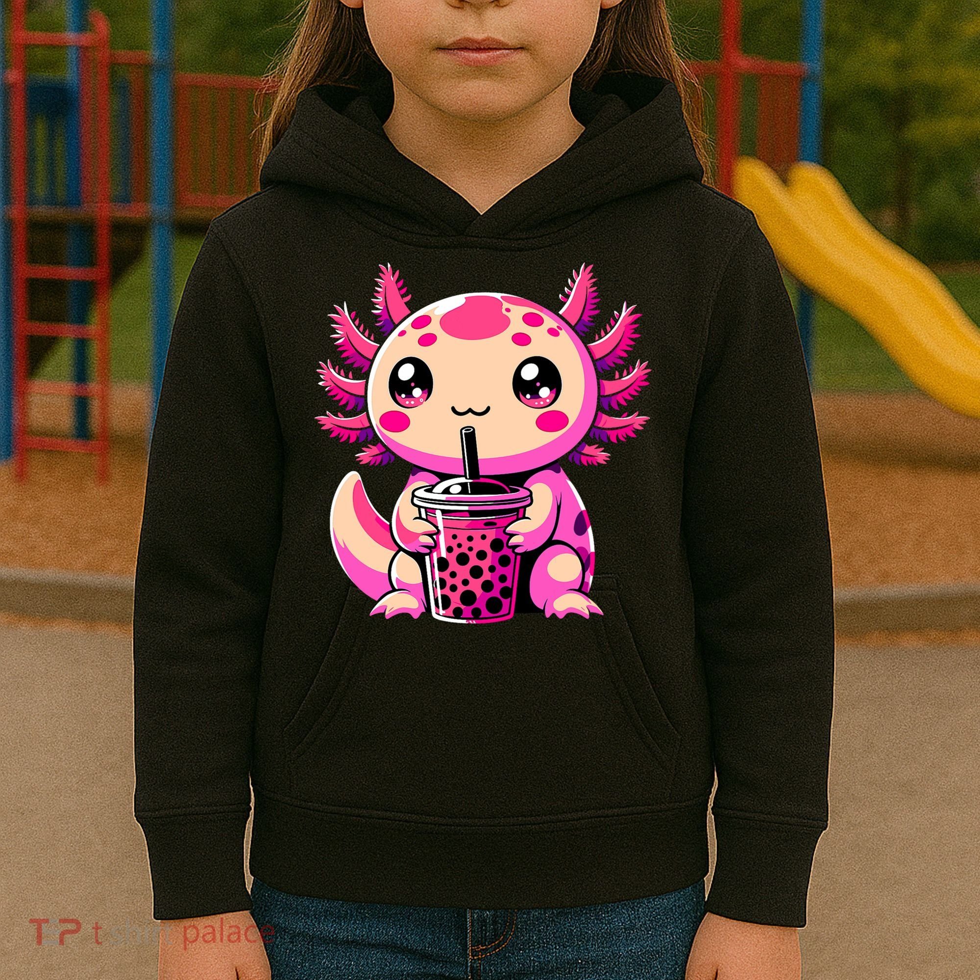 Axolotl Tea Bubble Tea Anime Kawaii Axolotl Kids Hoodie