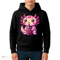 Axolotl Tea Bubble Tea Anime Kawaii Axolotl Kids Hoodie thumb 4