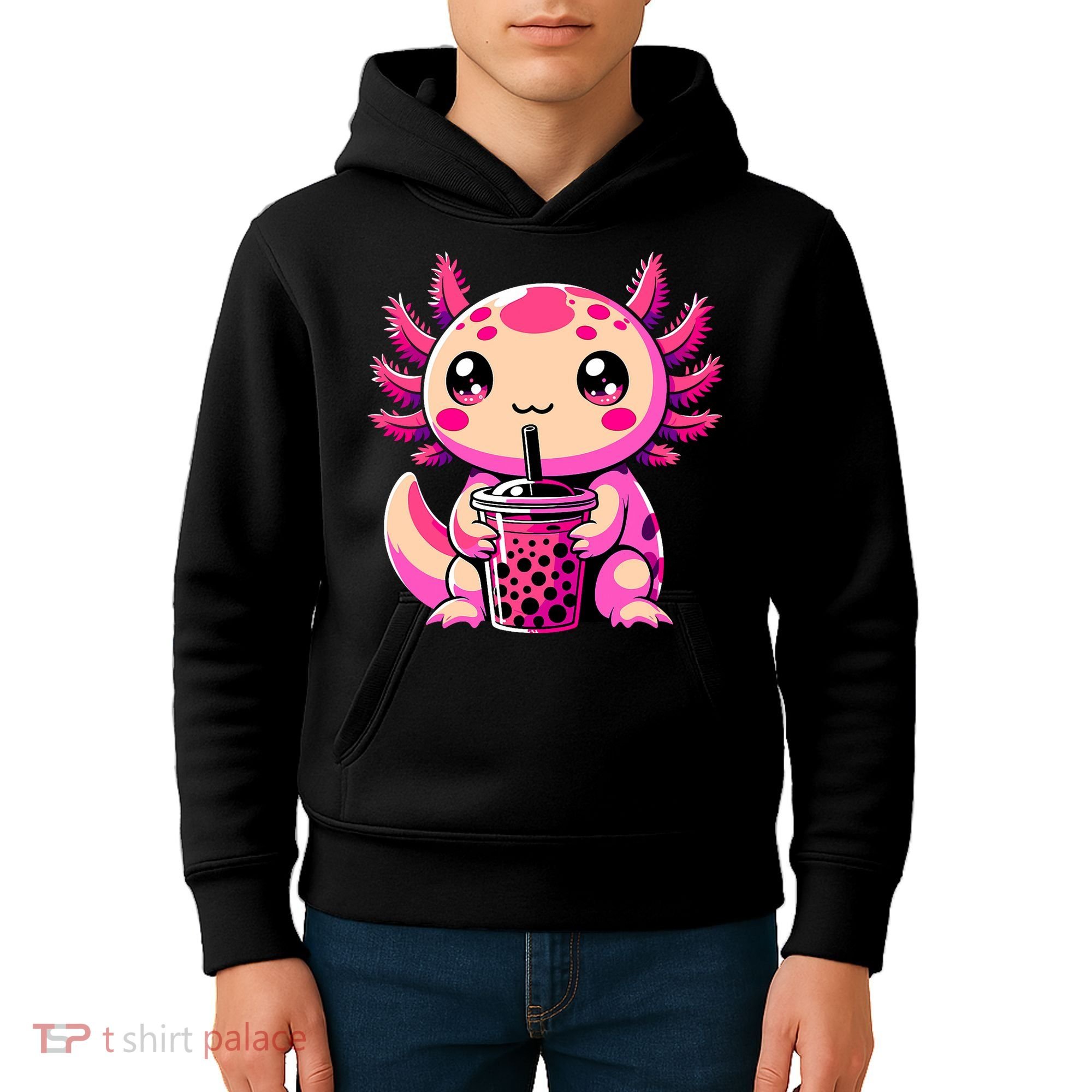 Axolotl Tea Bubble Tea Anime Kawaii Axolotl Kids Hoodie