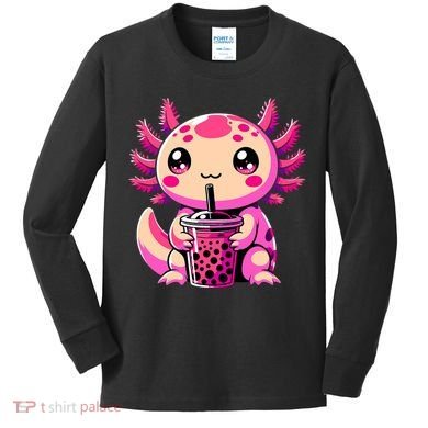 Axolotl Tea Bubble Tea Anime Kawaii Axolotl Kids Long Sleeve Shirt