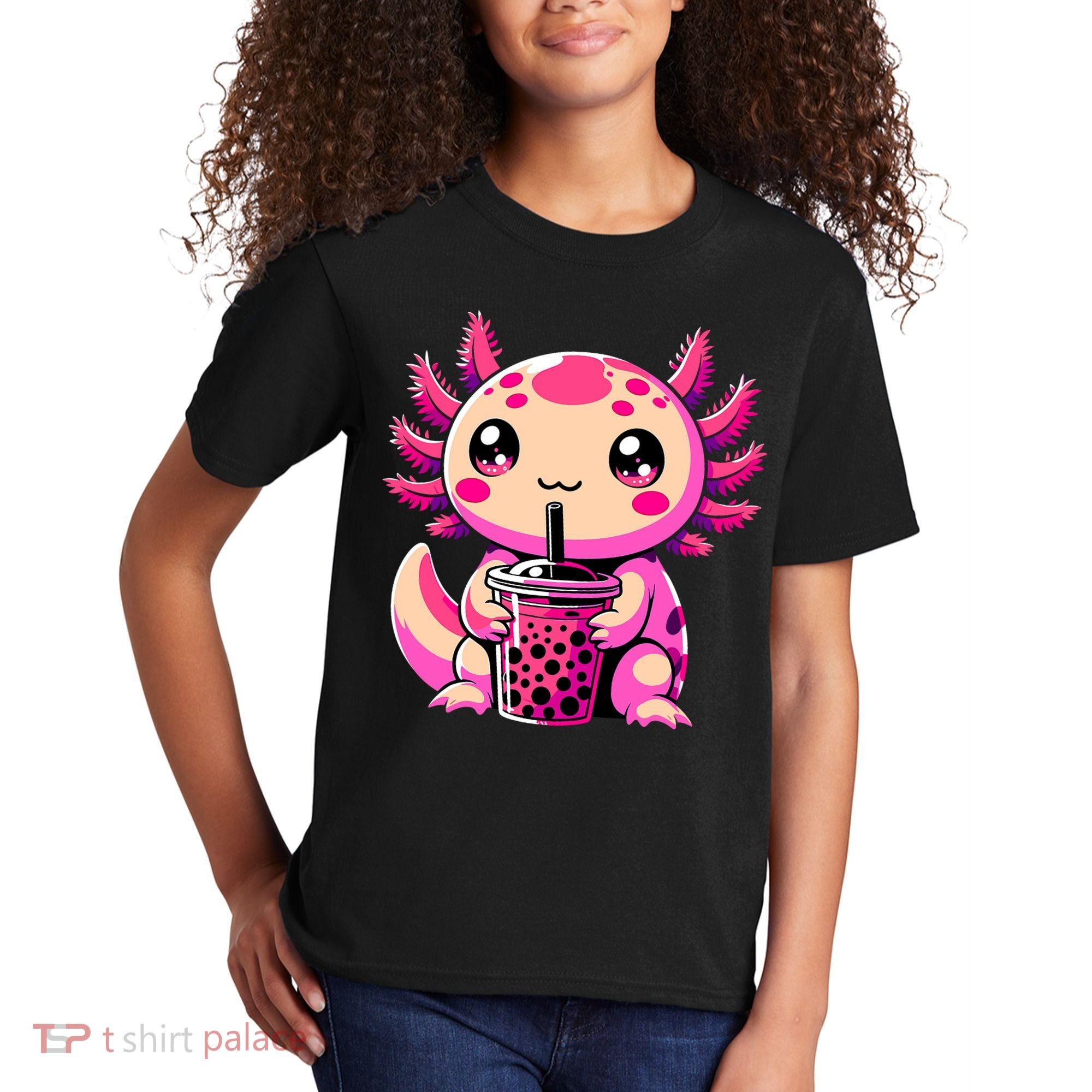 Axolotl Tea Bubble Tea Anime Kawaii Axolotl Kids T-Shirt
