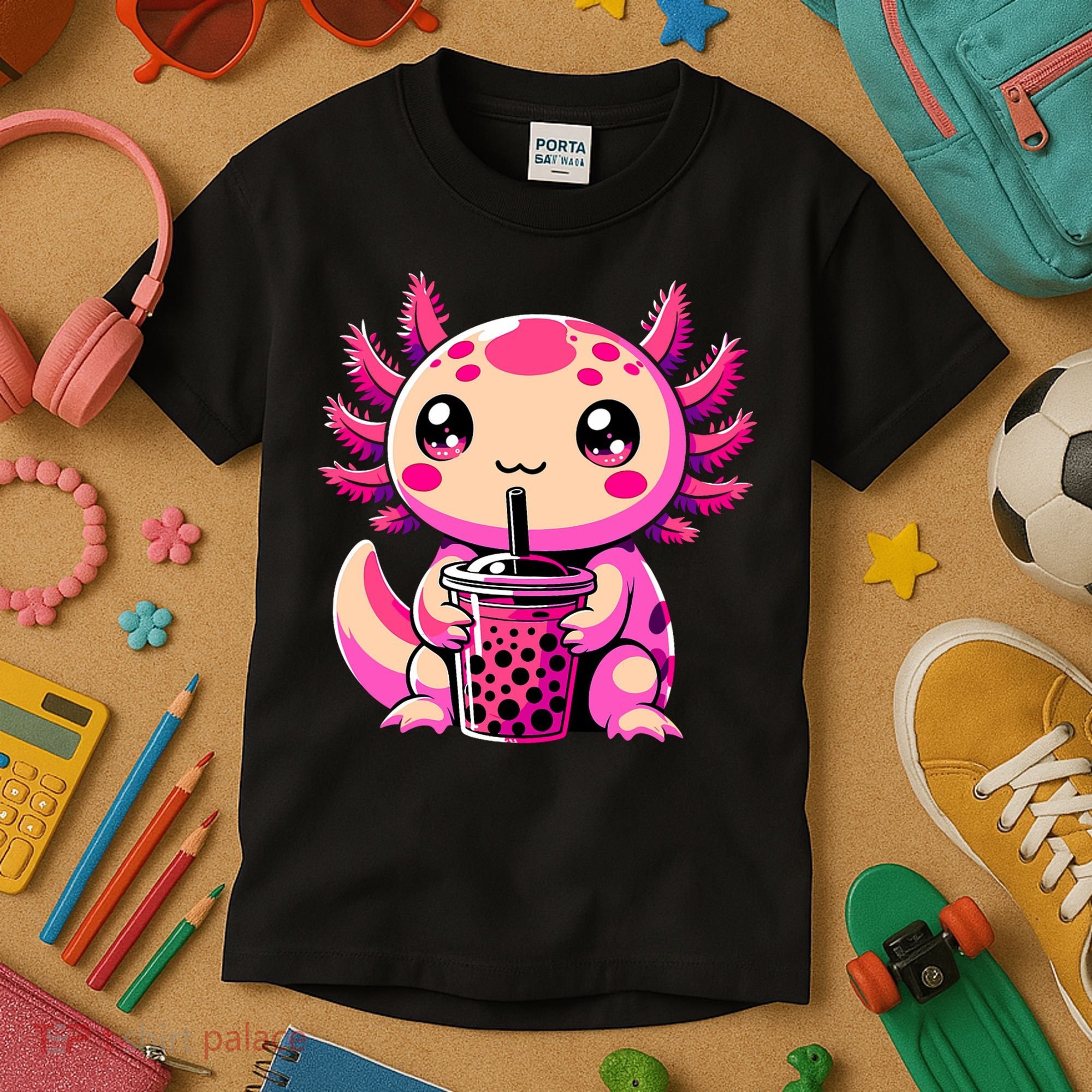 Axolotl Tea Bubble Tea Anime Kawaii Axolotl Kids T-Shirt