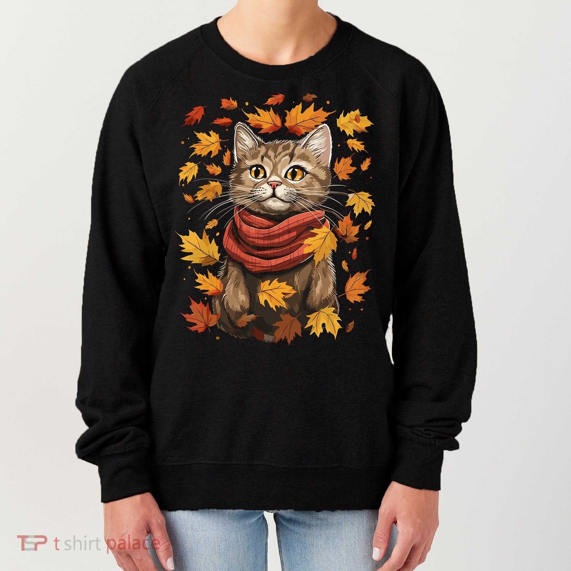 Autumn Themed Cute Cat Fall Breeze Kitten Cat Lover Women's Sweatshirt