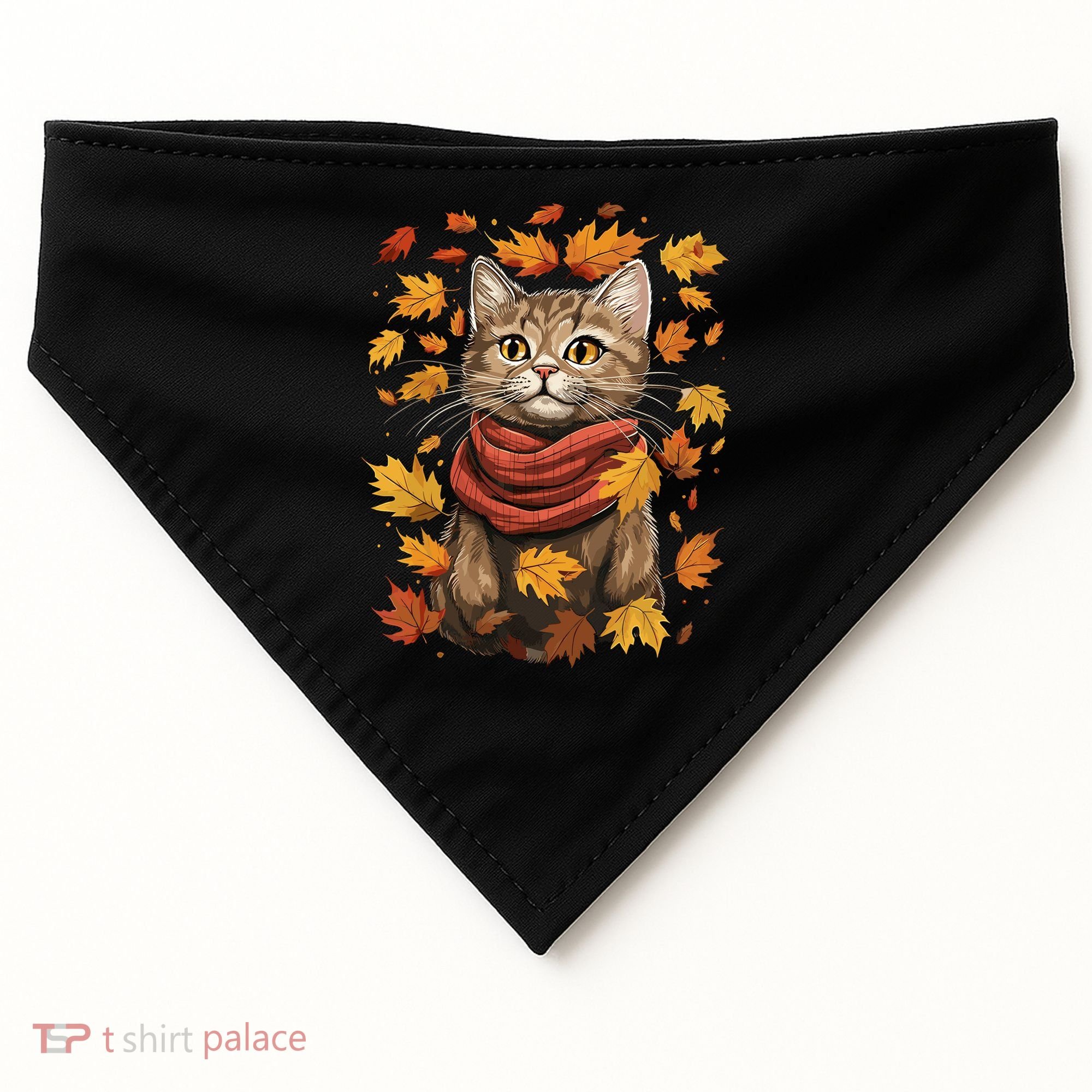 Autumn Themed Cute Cat Fall Breeze Kitten Cat Lover USA-Made Doggie Bandana