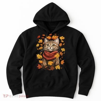 Autumn Themed Cute Cat Fall Breeze Kitten Cat Lover Hoodie