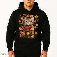 Autumn Themed Cute Cat Fall Breeze Kitten Cat Lover Hoodie thumb 2
