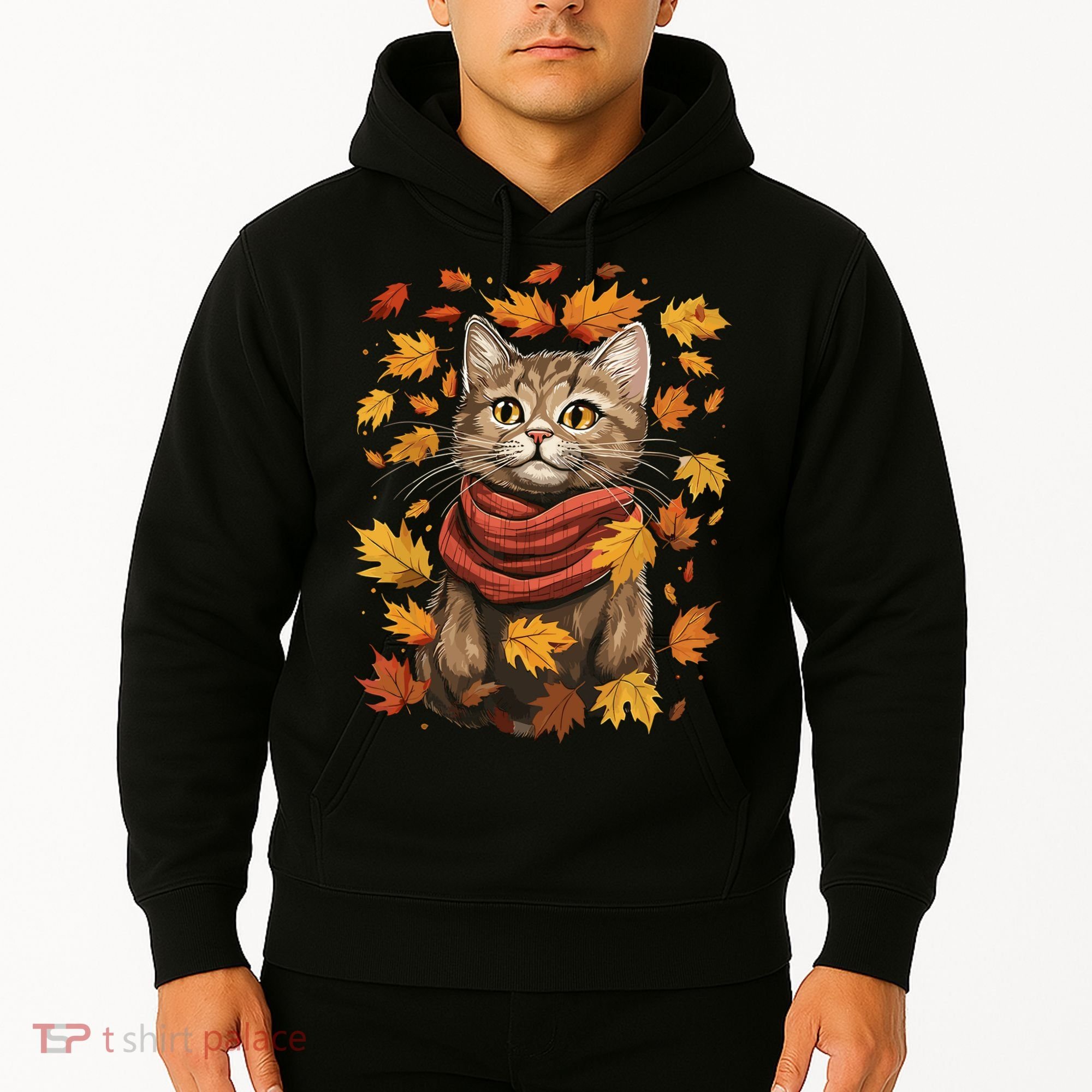 Autumn Themed Cute Cat Fall Breeze Kitten Cat Lover Hoodie