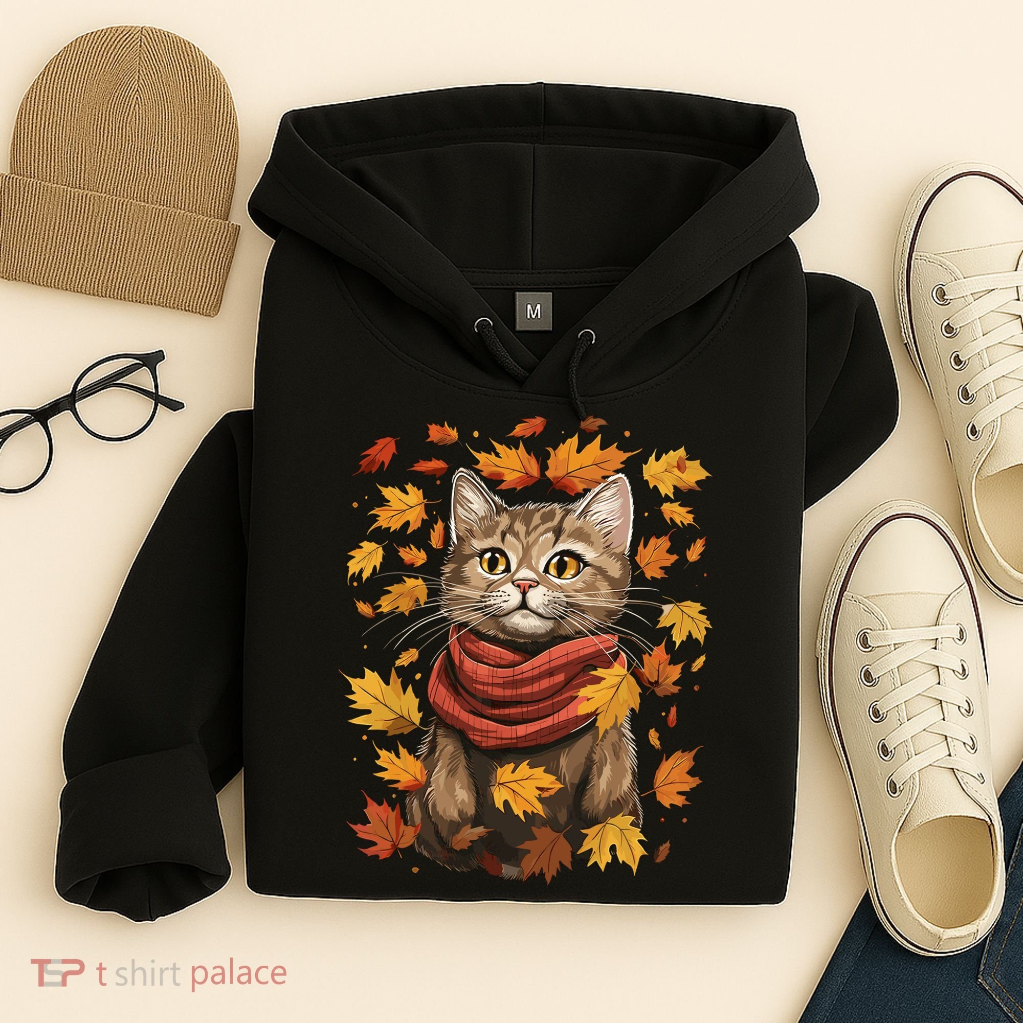 Autumn Themed Cute Cat Fall Breeze Kitten Cat Lover Hoodie