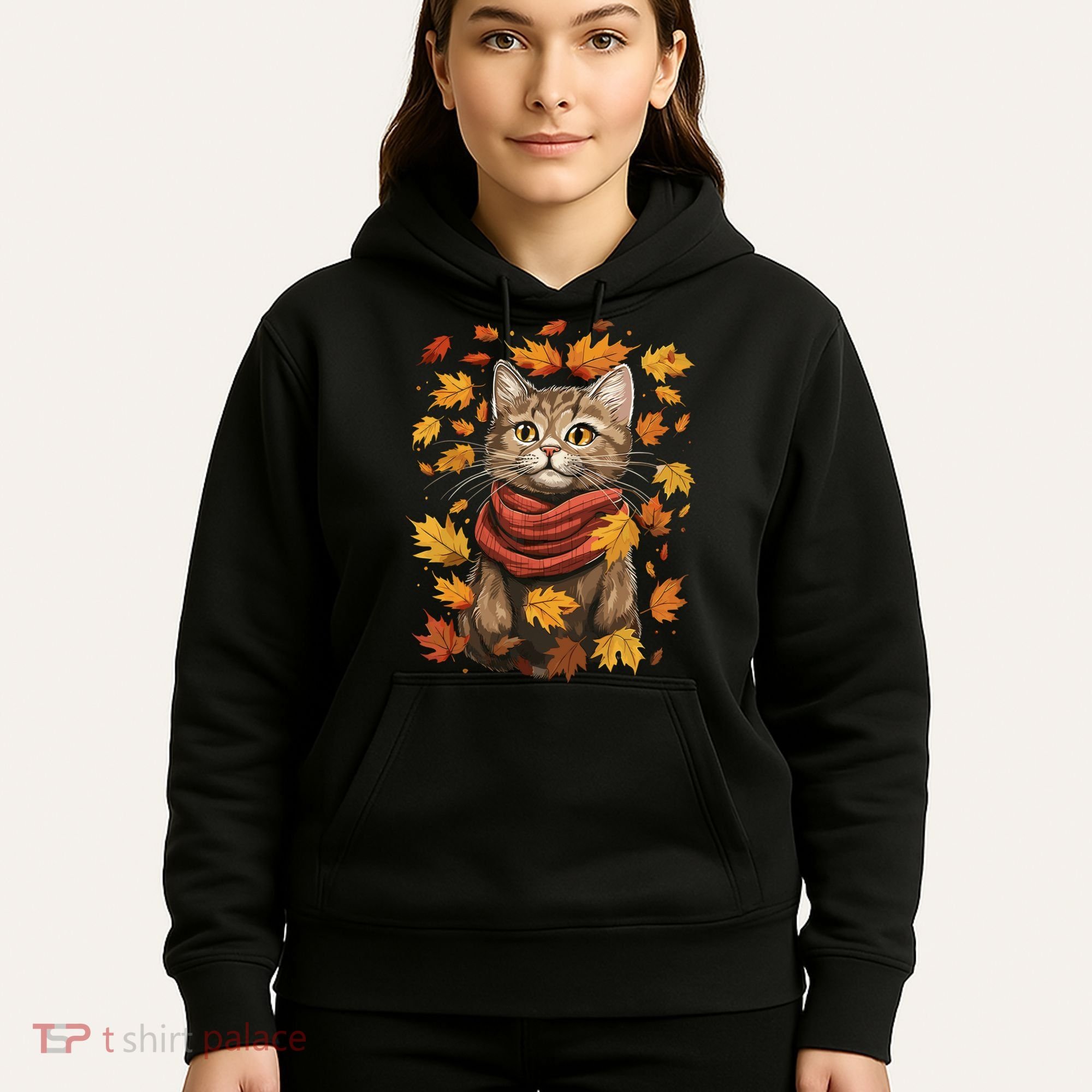 Autumn Themed Cute Cat Fall Breeze Kitten Cat Lover Hoodie