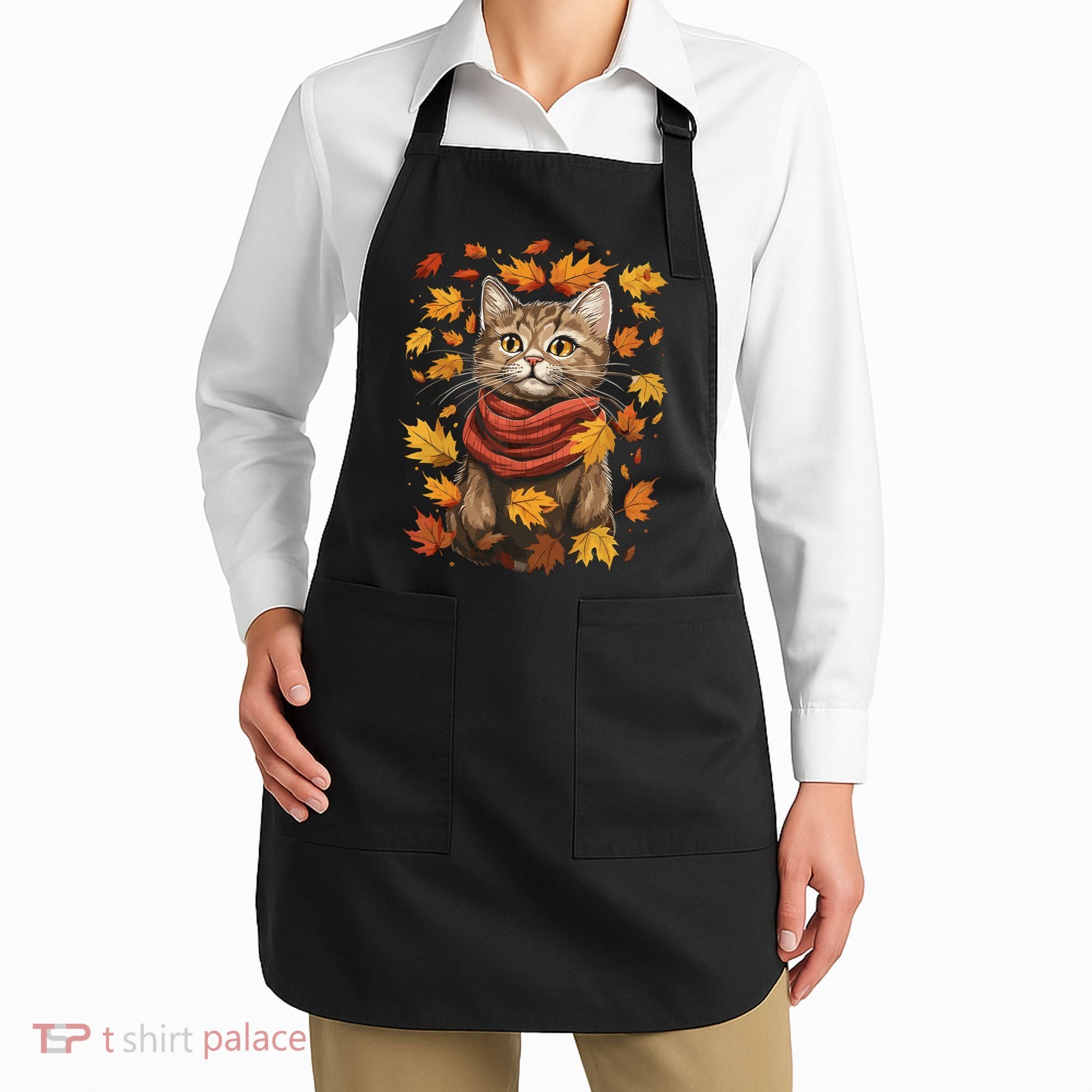 Autumn Themed Cute Cat Fall Breeze Kitten Cat Lover Apron