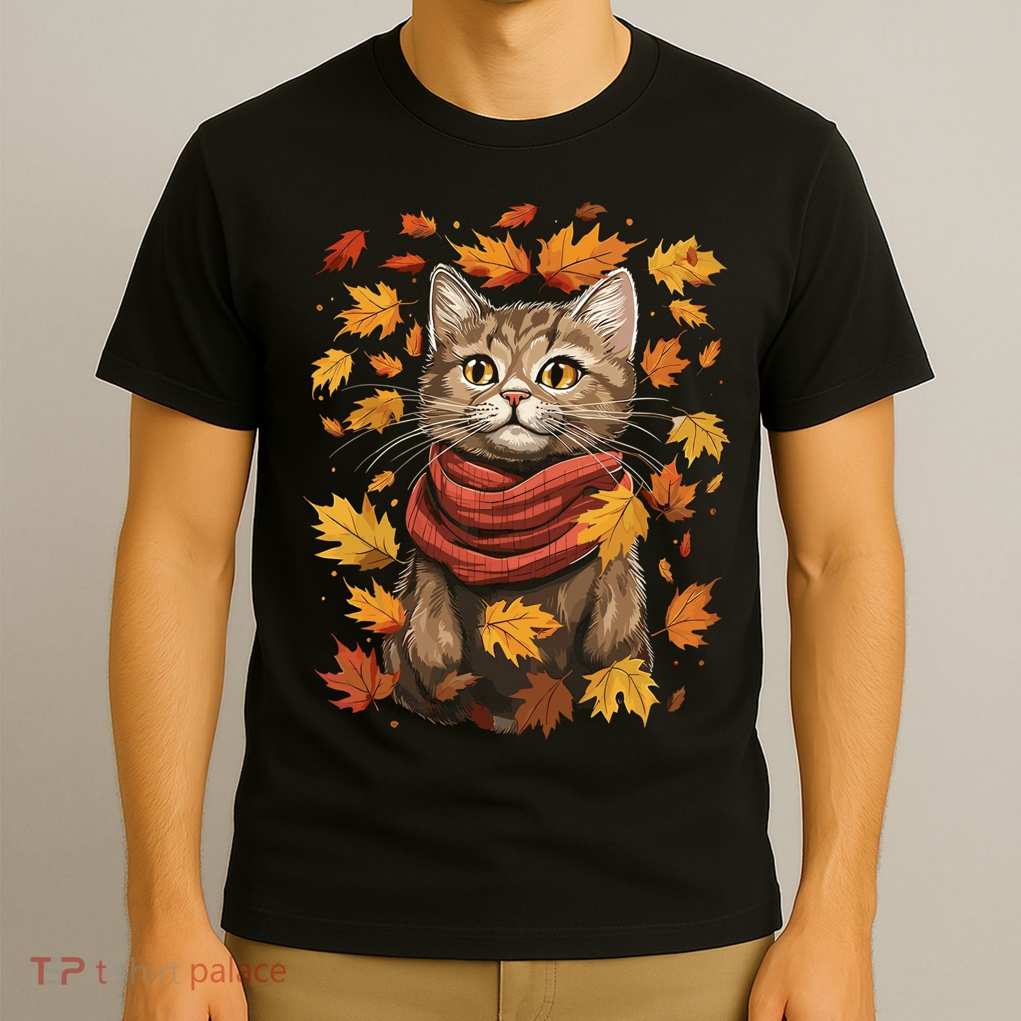 Autumn Themed Cute Cat Fall Breeze Kitten Cat Lover T-Shirt