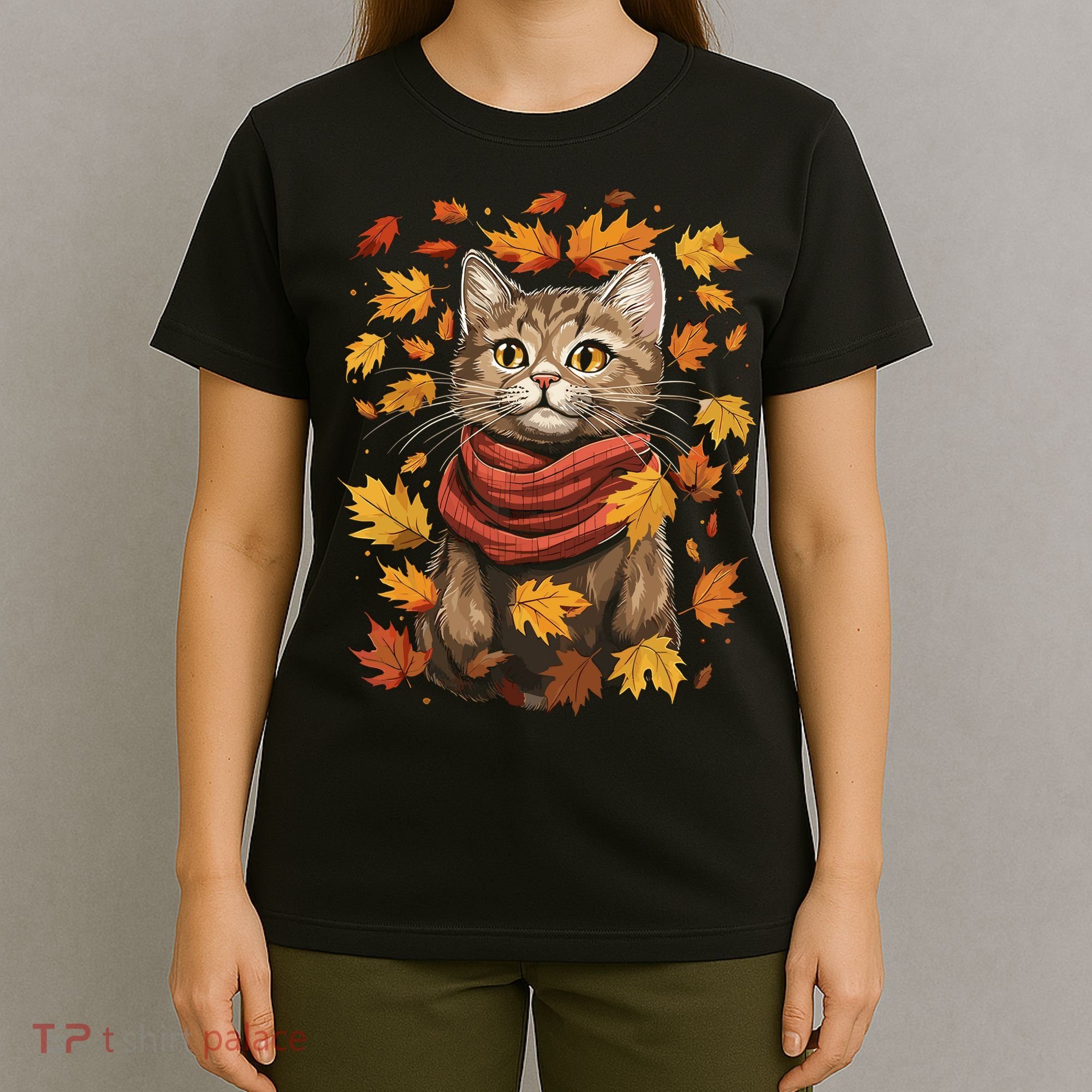 Autumn Themed Cute Cat Fall Breeze Kitten Cat Lover T-Shirt