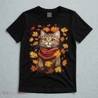 Autumn Themed Cute Cat Fall Breeze Kitten Cat Lover T-Shirt thumb 5