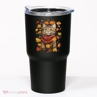 Autumn Themed Cute Cat Fall Breeze Kitten Cat Lover Tumbler thumb 0
