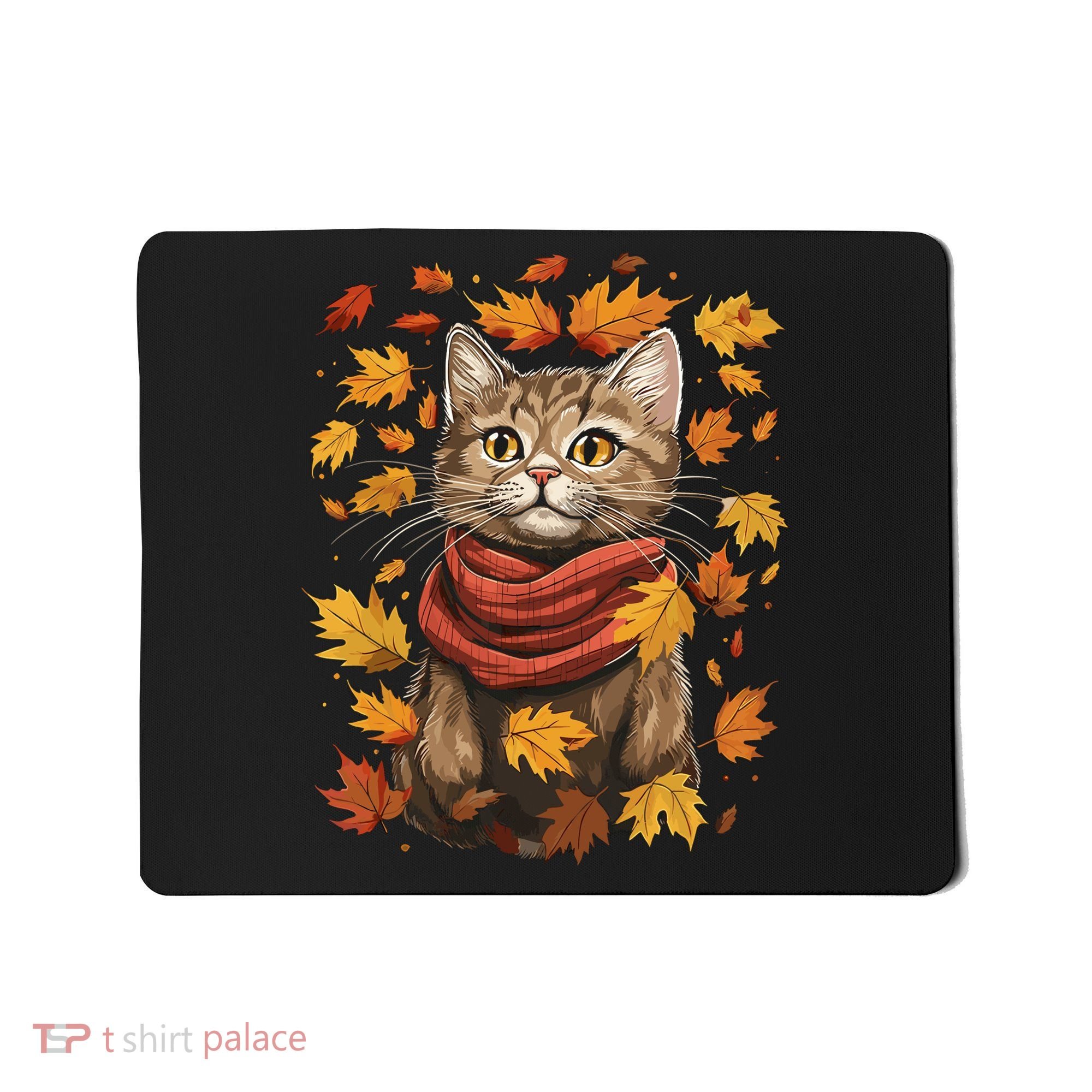 Autumn Themed Cute Cat Fall Breeze Kitten Cat Lover Mousepad