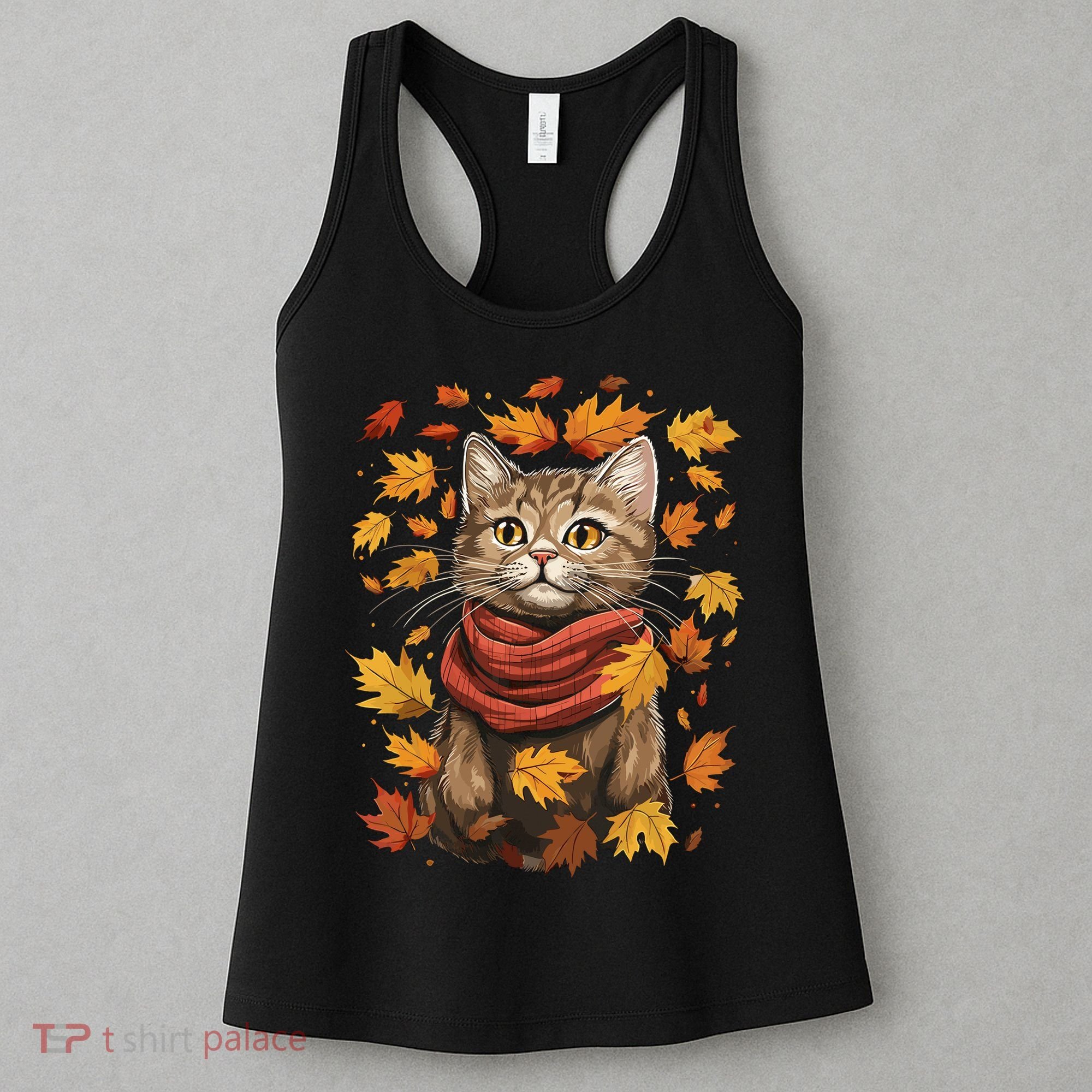 Autumn Themed Cute Cat Fall Breeze Kitten Cat Lover Women's Tank Top