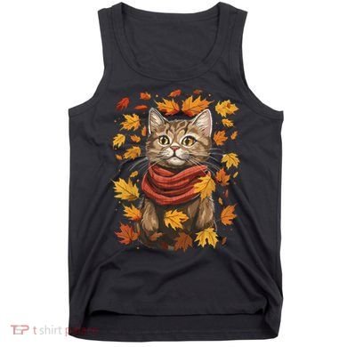 Autumn Themed Cute Cat Fall Breeze Kitten Cat Lover Tank Top