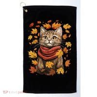 Autumn Themed Cute Cat Fall Breeze Kitten Cat Lover Golf Towel thumb 0