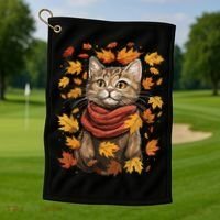 Autumn Themed Cute Cat Fall Breeze Kitten Cat Lover Golf Towel thumb 1