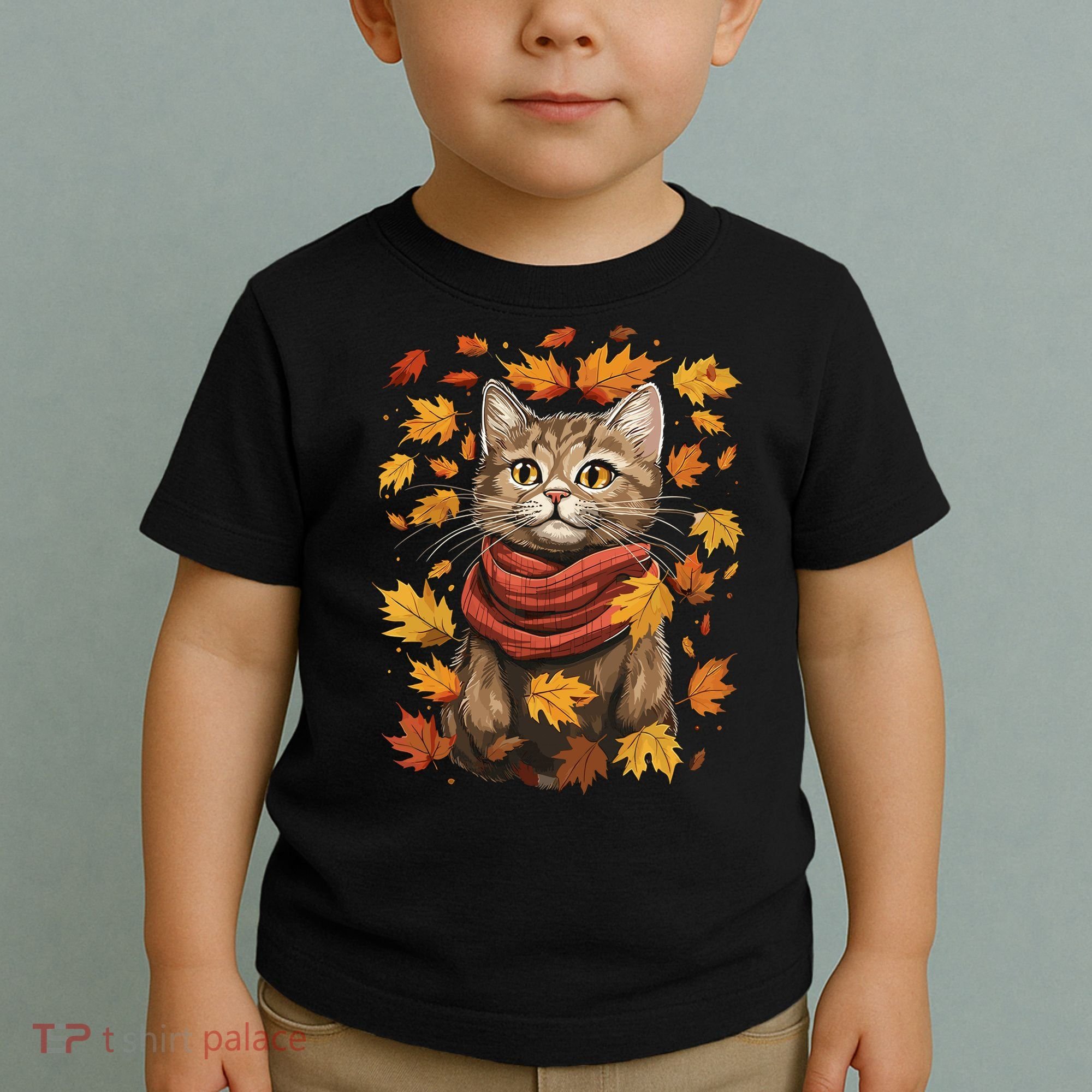 Autumn Themed Cute Cat Fall Breeze Kitten Cat Lover Toddler T-Shirt