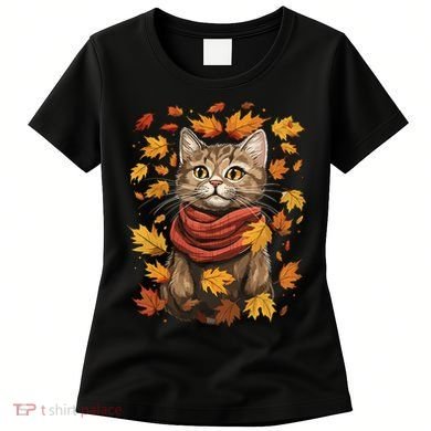Autumn Themed Cute Cat Fall Breeze Kitten Cat Lover Women's T-Shirt