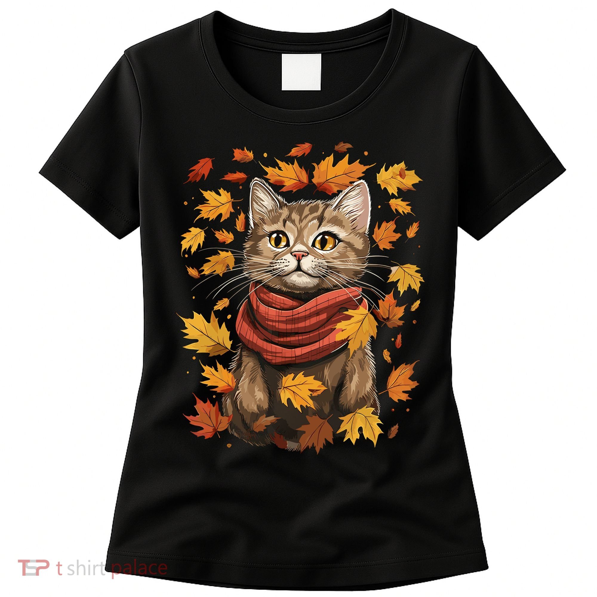 Autumn Themed Cute Cat Fall Breeze Kitten Cat Lover Women's T-Shirt