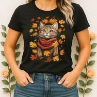 Autumn Themed Cute Cat Fall Breeze Kitten Cat Lover Women's T-Shirt thumb 2