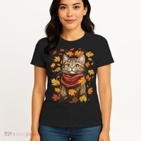 Autumn Themed Cute Cat Fall Breeze Kitten Cat Lover Women's T-Shirt thumb 4