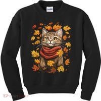Autumn Themed Cute Cat Fall Breeze Kitten Cat Lover Kids Sweatshirt thumb 0