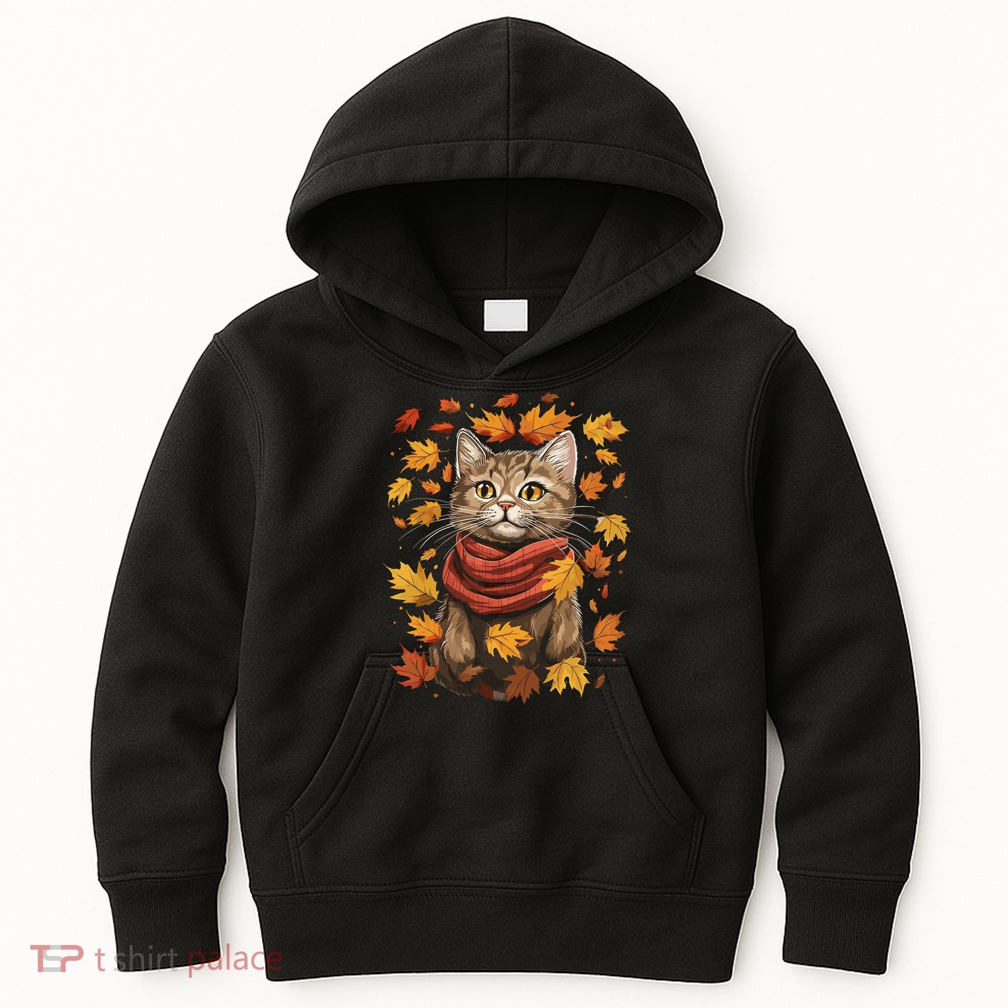 Autumn Themed Cute Cat Fall Breeze Kitten Cat Lover Kids Hoodie