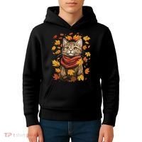 Autumn Themed Cute Cat Fall Breeze Kitten Cat Lover Kids Hoodie thumb 4