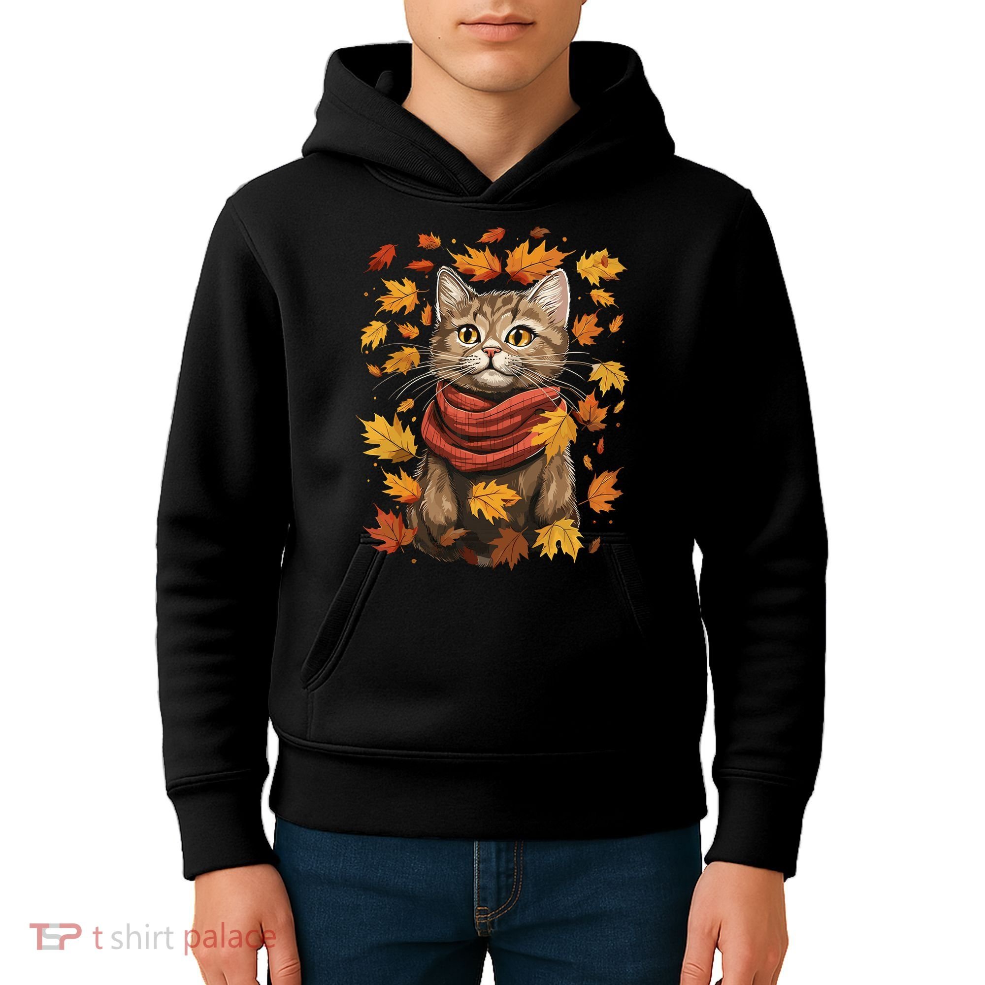 Autumn Themed Cute Cat Fall Breeze Kitten Cat Lover Kids Hoodie