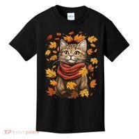 Autumn Themed Cute Cat Fall Breeze Kitten Cat Lover Kids T-Shirt thumb 0