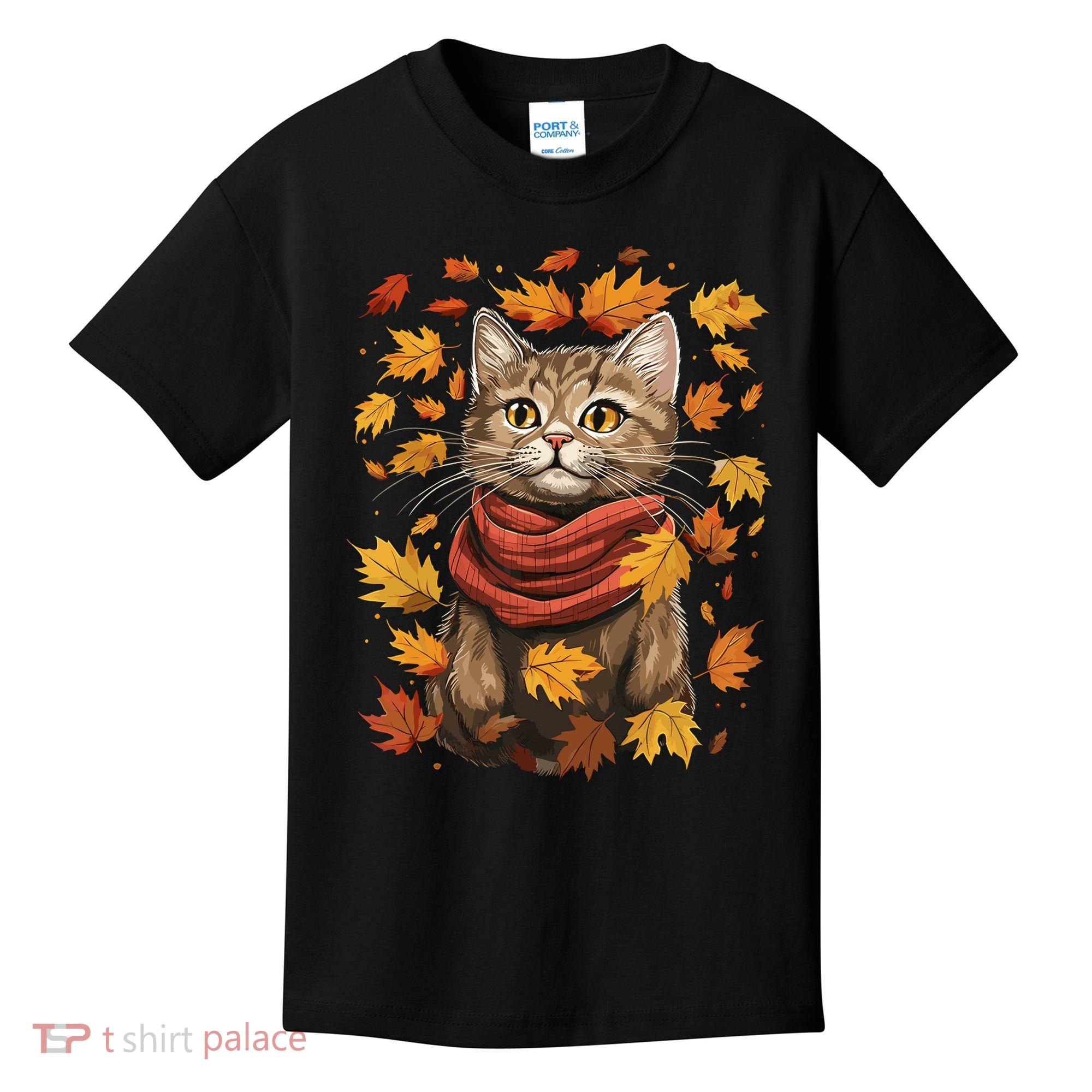 Autumn Themed Cute Cat Fall Breeze Kitten Cat Lover Kids T-Shirt