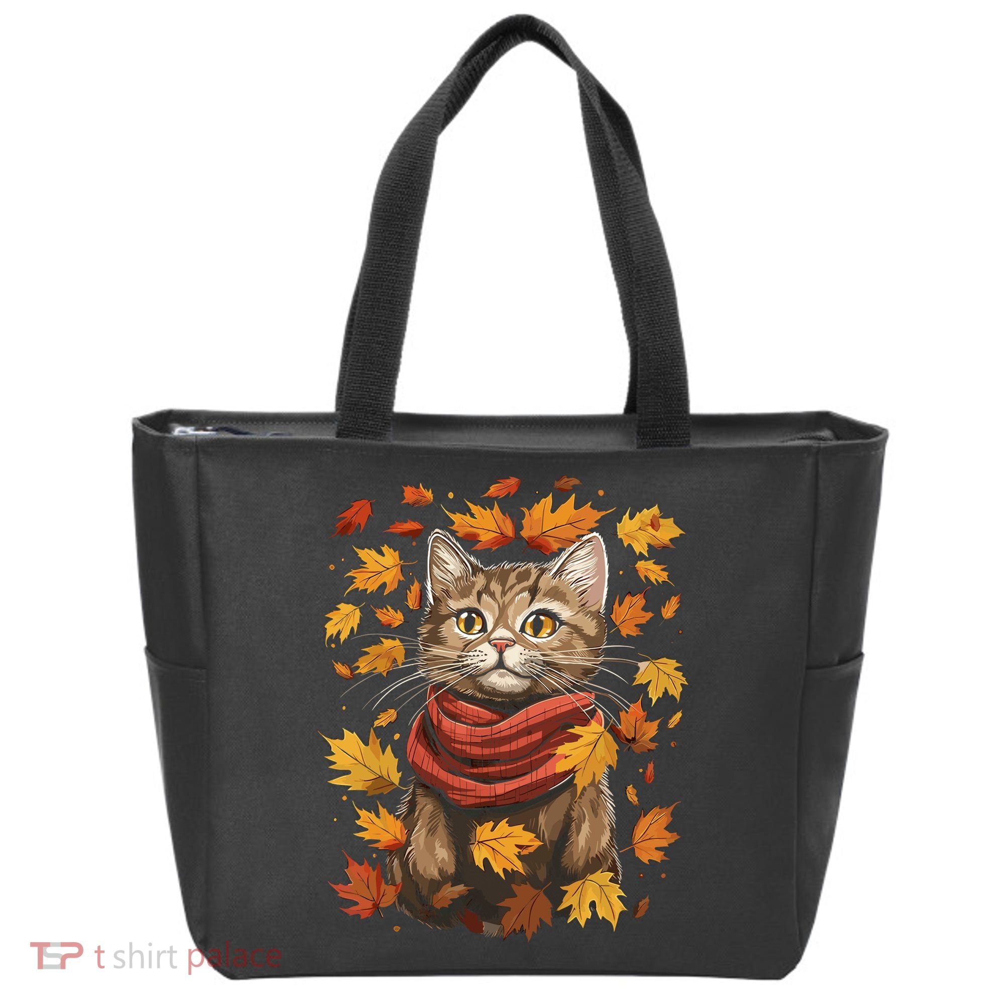 Autumn Themed Cute Cat Fall Breeze Kitten Cat Lover Tote Bag