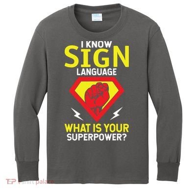 Asl Tee Deaf Tee Deaf Culture American Sign Language Kids Long Sleeve Shirt