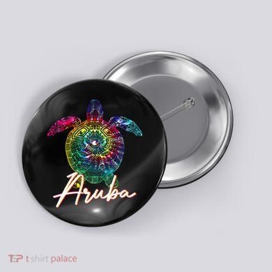 Aruba Tie Dye Sea Turtle Matching Family Vacation Button