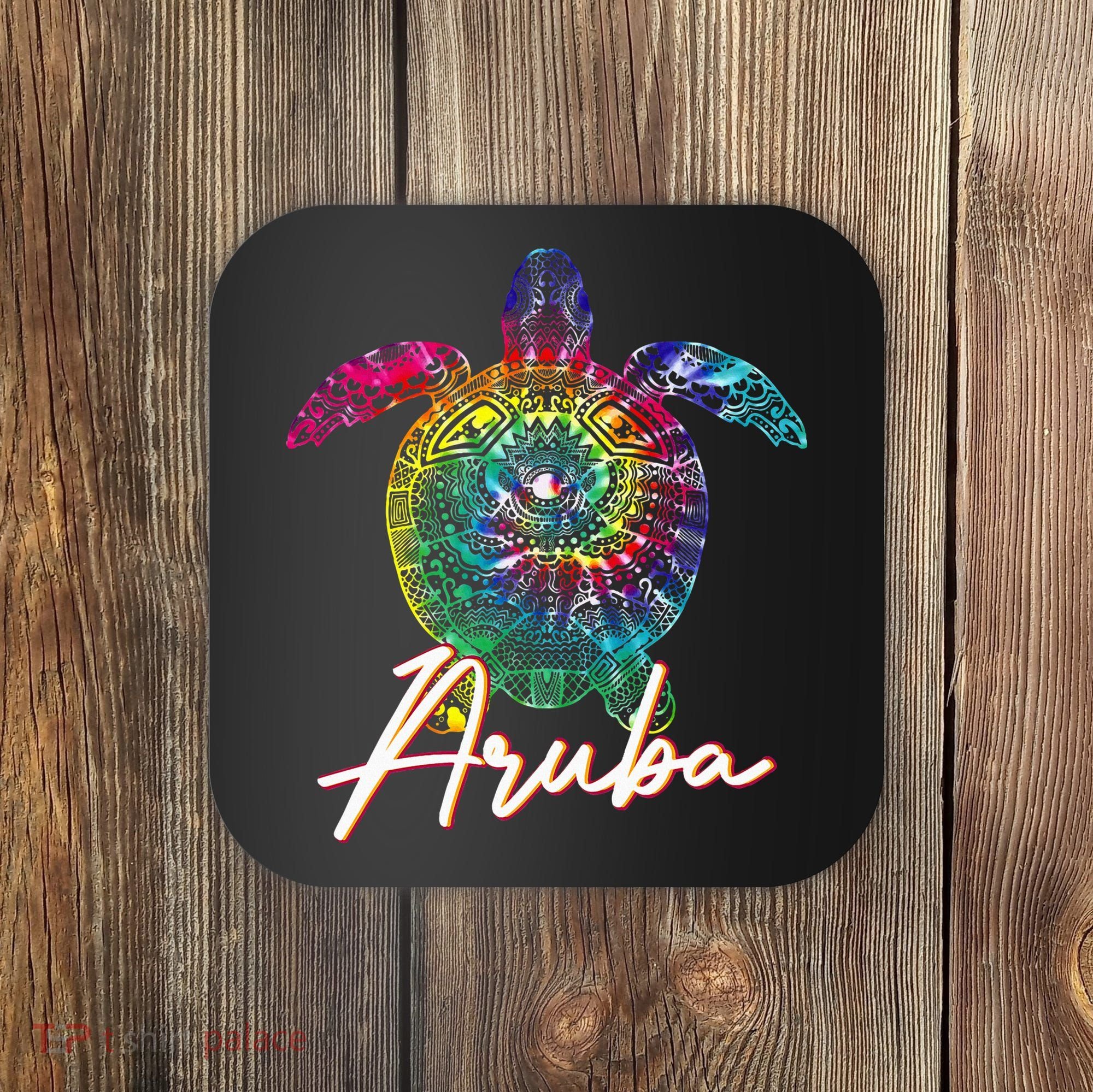 Aruba Tie Dye Sea Turtle Matching Family Vacation Coaster