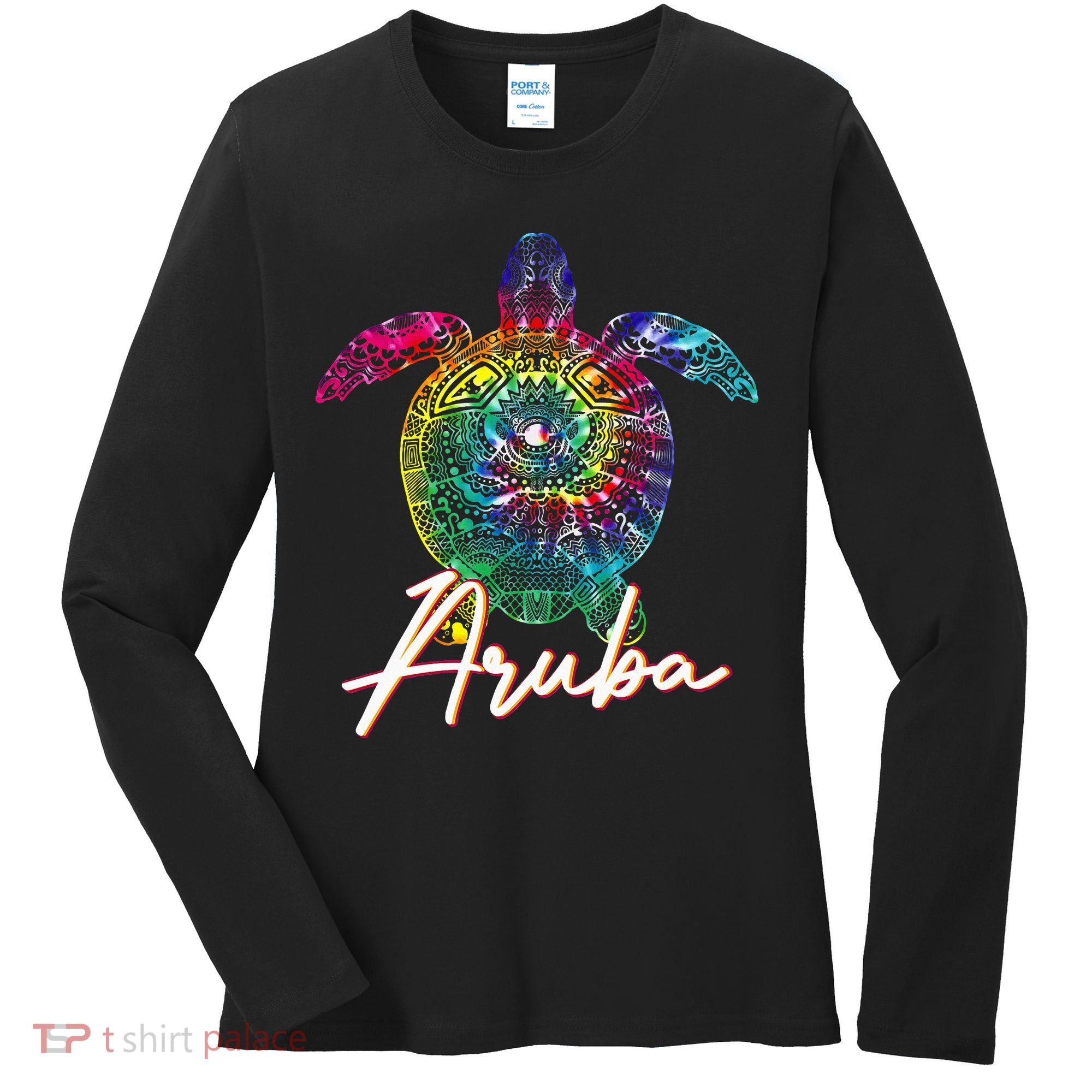 Aruba Tie Dye Sea Turtle Matching Family Vacation Women's Long Sleeve Shirt