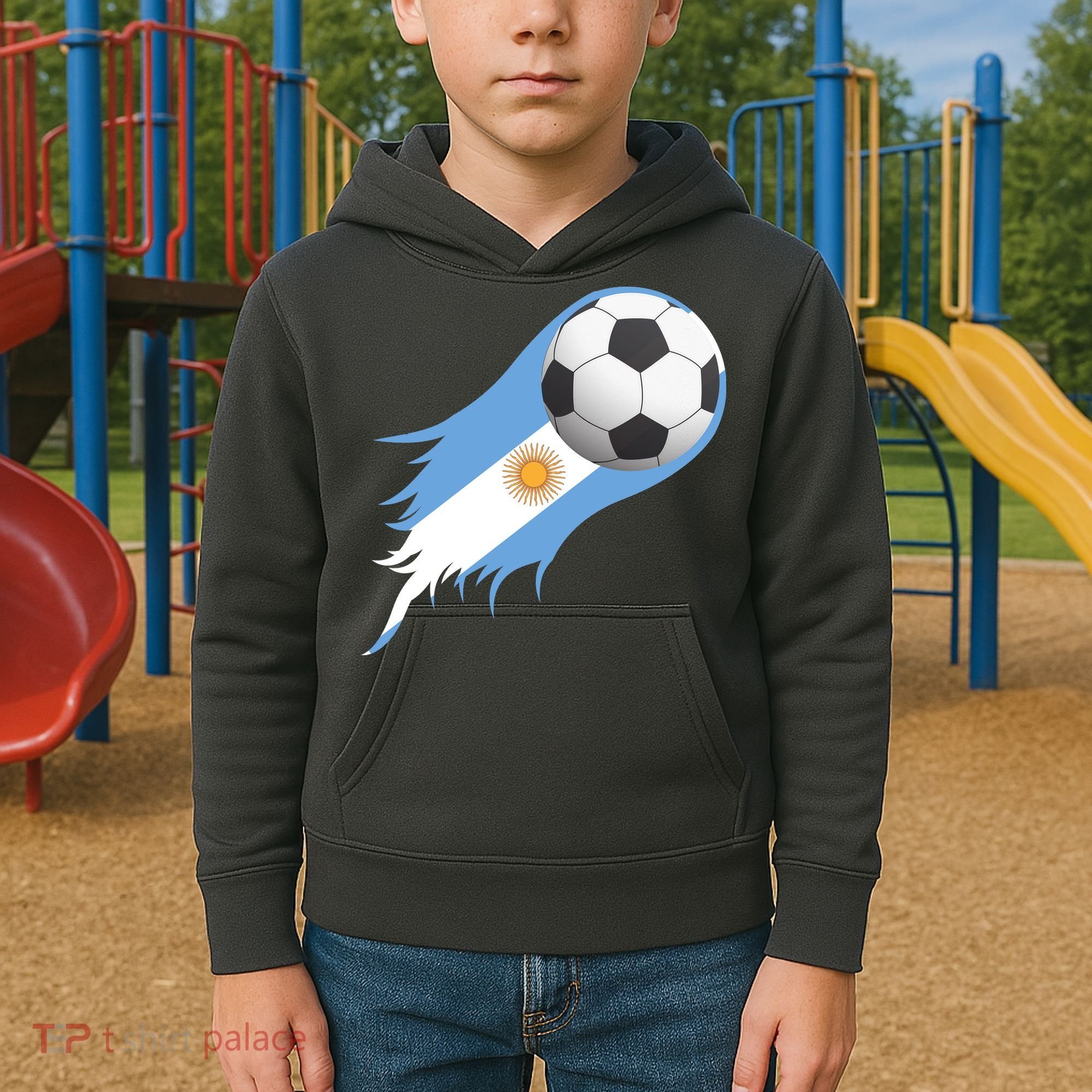 Argentina Team Flag Soccer Ball Kids Hoodie